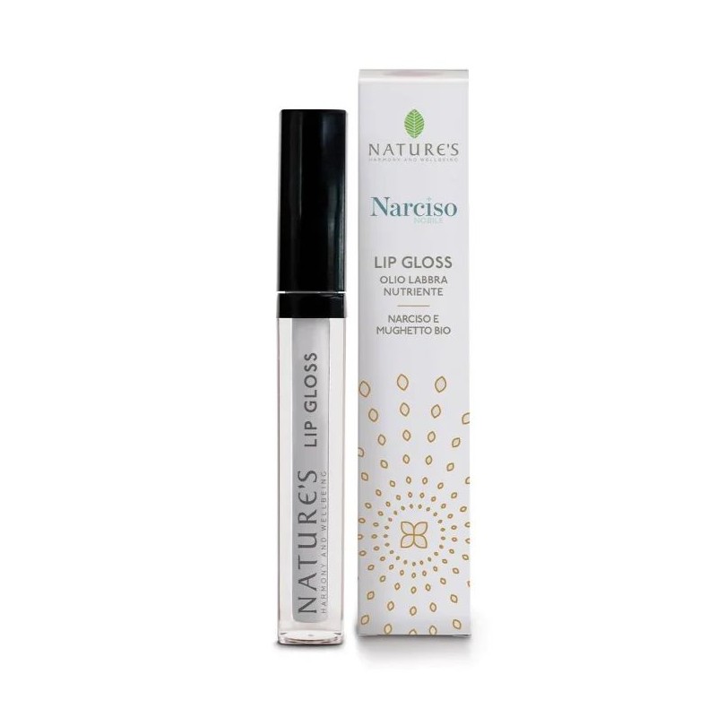 Scatola originale del prodotto Nature's Narciso Nobile Lip Gloss volumizzante trasparente per labbra naturali 3ml Scatola originale del prodotto Nature's Narciso Nobile Lip Gloss volumizzante trasparente per labbra naturali 3ml