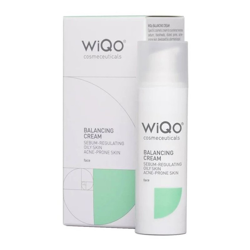 Presentazione grafica di Wiqo Balancing Crema Viso Seboregolatrice per Pelli Grasse e Impure 30ml