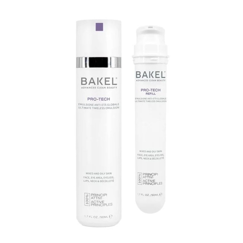 Pack ufficiale del prodotto Bakel Pro-Tech Case & Refill emulsione anti-età idratante e lenitiva 30ml