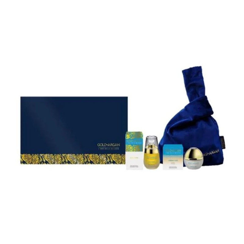 Presentazione grafica di Erboristeria Magentina Gold-Argan Kit Crema Viso + Olio Puro per Pelle Luminosa e Idratata 50ml+30ml