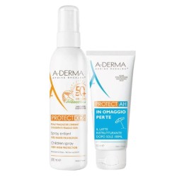 Dettaglio del packaging di A-Derma Kit Solare Protect Kids per Protezione Solare Bambini e Doposole 200+100ml