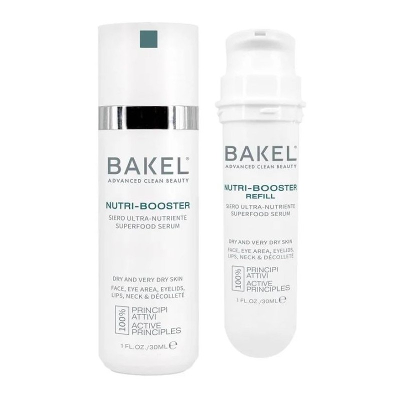 Presentazione grafica di Bakel Nutri Booster siero anti-età ultra nutriente viso 30ml