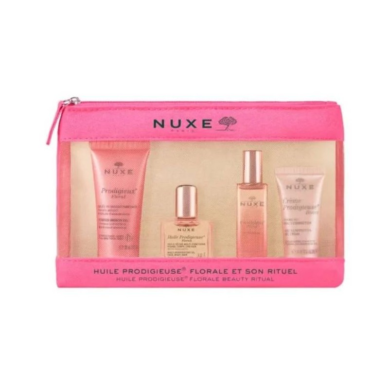 Pack ufficiale del prodotto Nuxe Trousse Voyage Prodigieux Floral 2024 kit viso e corpo travel size per idratazione e profumo Pack ufficiale del prodotto Nuxe Trousse Voyage Prodigieux Floral 2024 kit viso e corpo travel size per idratazione e profumo