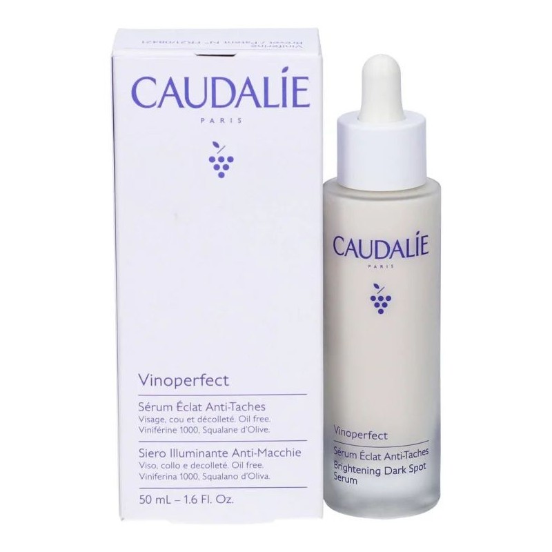 Dettaglio del packaging di Caudalie Vinoperfect Siero Illuminante Anti-Macchie per Macchie Viso 50ml