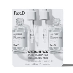 Presentazione grafica di Face D Pure Plump HA4 Booster idratante e rimpolpante viso collo 2x30ml