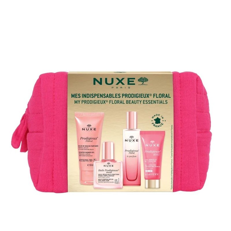 Scatola originale del prodotto Nuxe Trousse Prodigieux Gli Indispensabili Florale kit viaggio per beauty routine completa 4 prod Scatola originale del prodotto Nuxe Trousse Prodigieux Gli Indispensabili Florale kit viaggio per beauty routine completa 4 prod