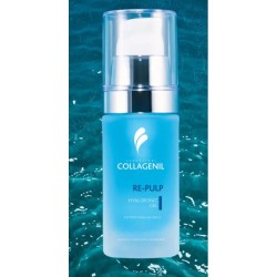 Dettaglio del packaging di Collagenil Re Pulp Hyaluronic Gel Siero Booster Viso effetto rimpolpante e idratante 15ml