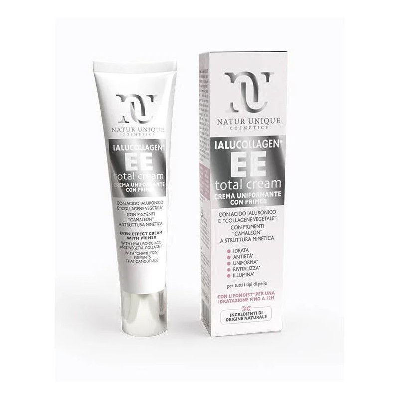 Primo piano di Natur Unique Ialucollagen EE Total Cream crema uniformante viso e primer 40ml