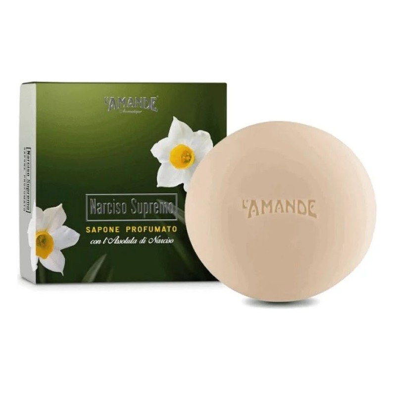 Foto esplicativa di Aromatique Narciso Supremo Sapone Profumato per Pelle Morbida e Profumata 50g Confezione Regalo Foto esplicativa di Aromatique Narciso Supremo Sapone Profumato per Pelle Morbida e Profumata 50g Confezione Regalo
