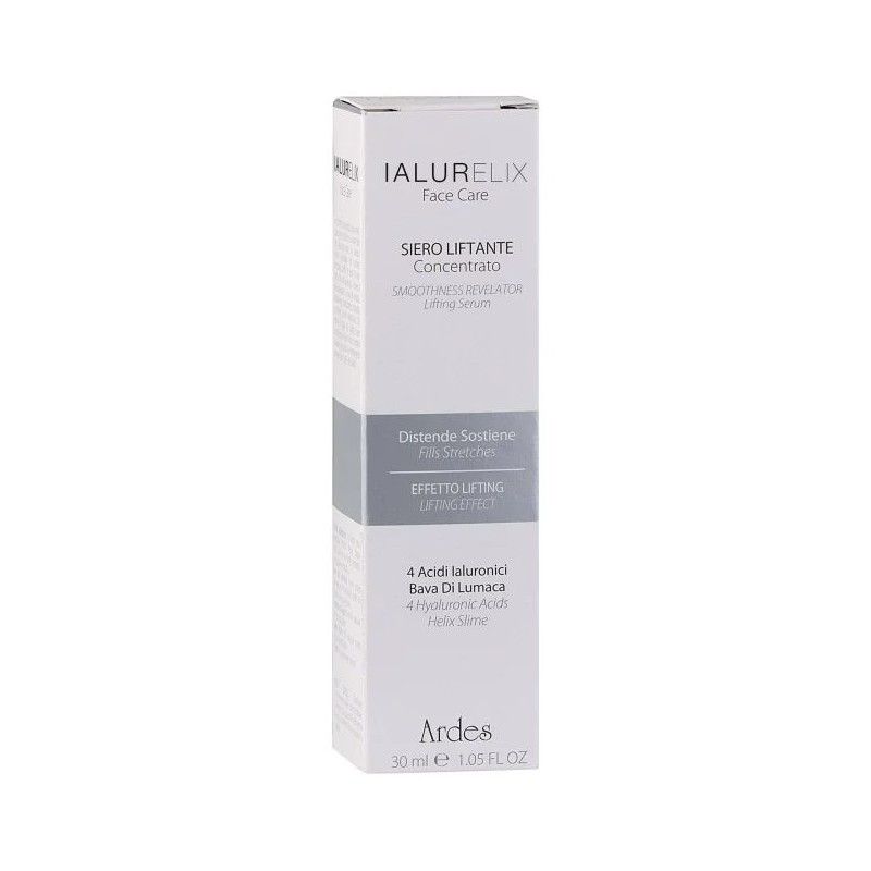 Dettaglio del packaging di Ardes Hyalurelix Siero Liftante Viso con Acido Ialuronico per Pelle Giovane e Compatta 30ml
