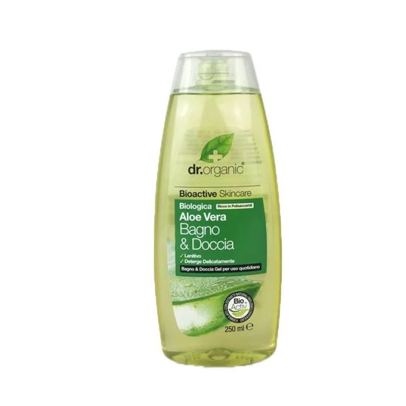 Foto illustrativa del packaging di Dr Organic Aloe Bodywash Bagnodoccia Aloe Vera detergente idratante per pelli sensibili 250ml Foto illustrativa del packaging di Dr Organic Aloe Bodywash Bagnodoccia Aloe Vera detergente idratante per pelli sensibili 250ml
