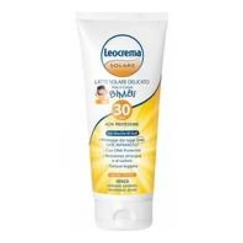 Scatola originale del prodotto Leocrema Latte solare bimbi SPF30 protezione alta 200ml