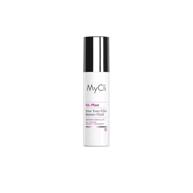 Dettaglio del packaging di MyCli HA-Plast Fluido Filler Booster Uniformante per Effetto Filler e Idratazione 50ml