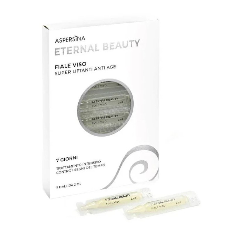 Primo piano di Aspersina Eternal Beauty Fiale Anti Age Viso trattamento intensivo rughe 7x2ml