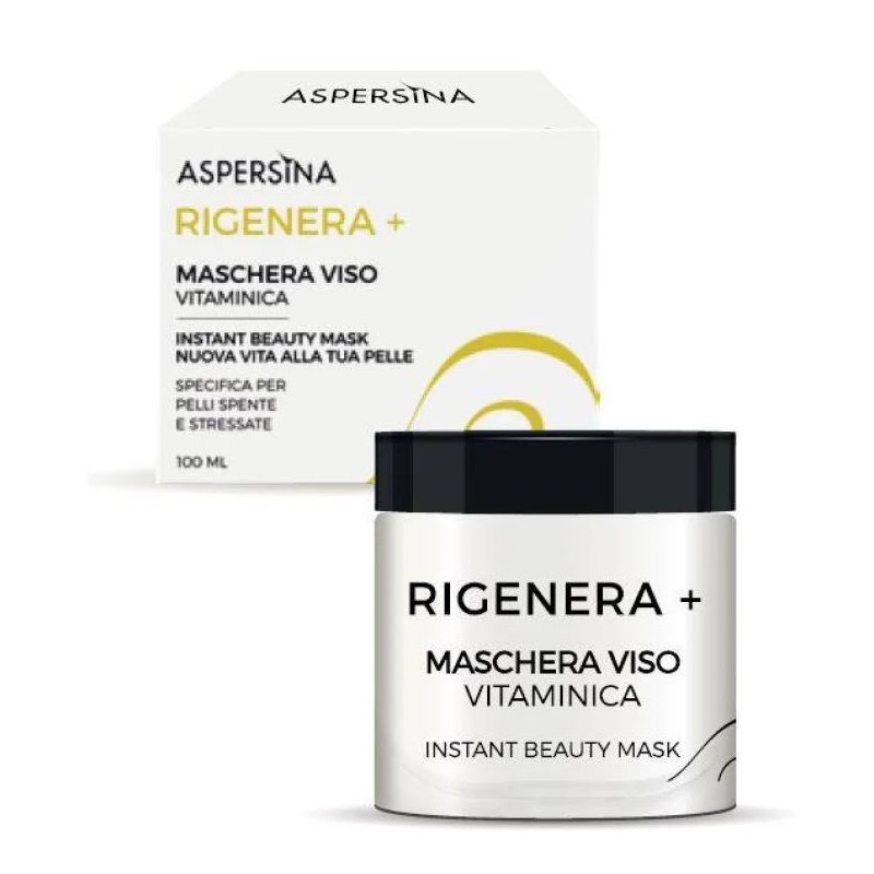 Packaging del prodotto Aspersina Rigenera + Maschera Viso Vitaminica per Pelle Luminosa e Rigenerata 100ml Packaging del prodotto Aspersina Rigenera + Maschera Viso Vitaminica per Pelle Luminosa e Rigenerata 100ml