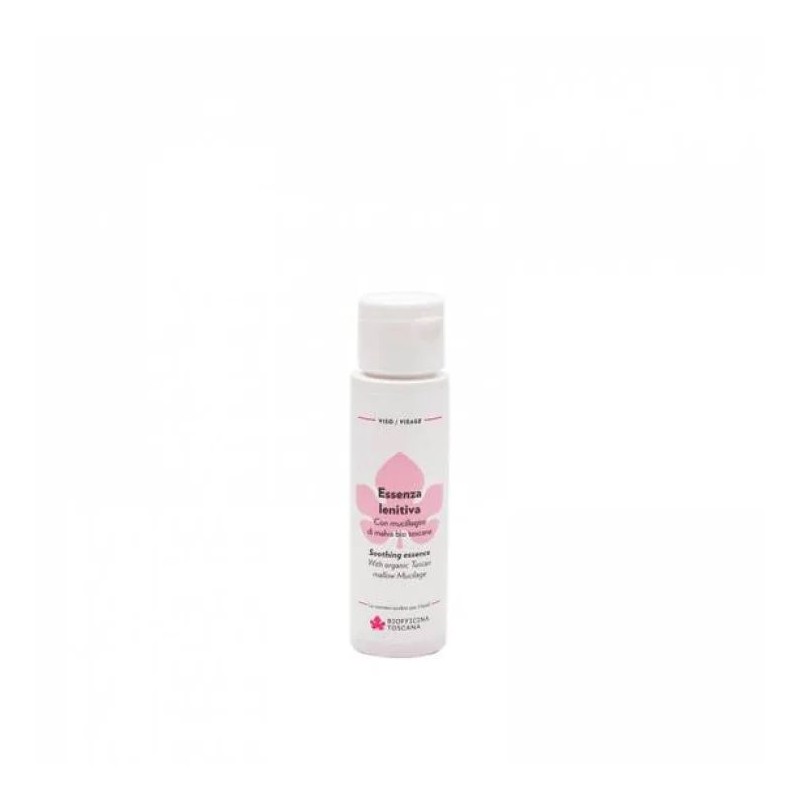 Dettaglio del packaging di Biofficina Toscana Essenza Lenitiva Viso idratante e calmante 60ml Dettaglio del packaging di Biofficina Toscana Essenza Lenitiva Viso idratante e calmante 60ml