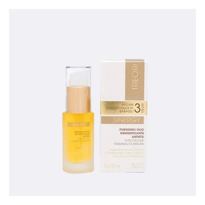 Pack ufficiale del prodotto Ardes Sinergy Tre Ori Olio Ridensificante Antietà per Pelle Secca 30ml