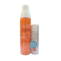 Confezione commerciale diAvène Solare Kit Spray SPF20 protezione solare e idratazione per pelli sensibili kit 200ml + 50ml