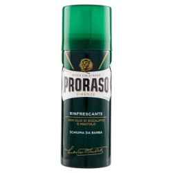 Foto illustrativa del packaging di Proraso Schiuma Barba Rinfrescante Eucalipto e Mentolo per Rasatura Fresca 50ml