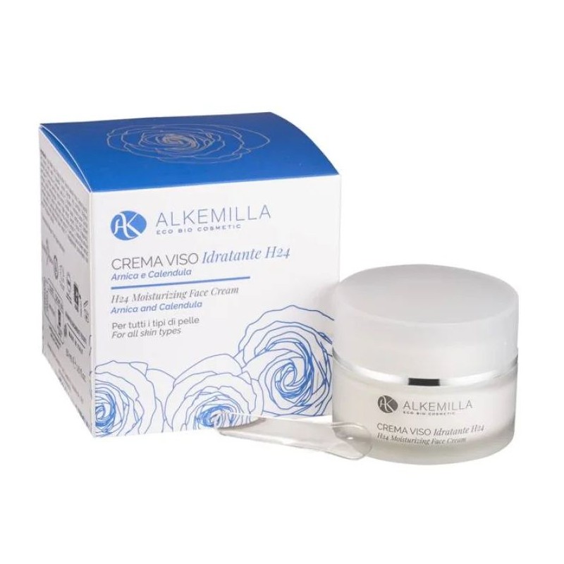 Scatola originale del prodotto Alkemilla Crema Viso Idratante H24 per Pelli Normali e Miste Idratante 50ml