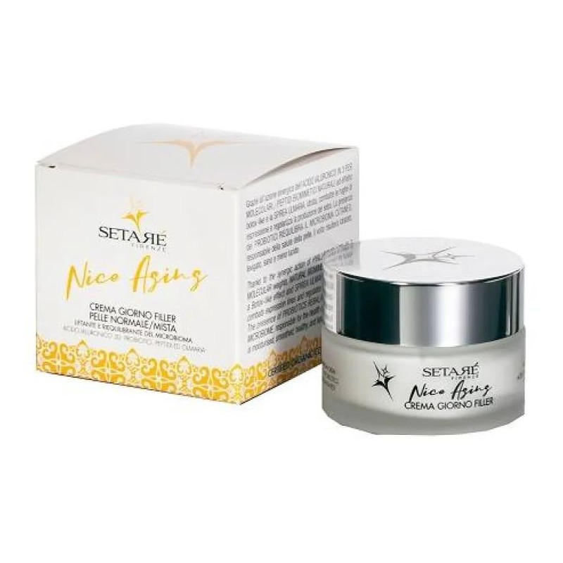 Foto illustrativa del packaging di Setarè Nice Aging Filler Day crema giorno liftante pelle mista 50ml