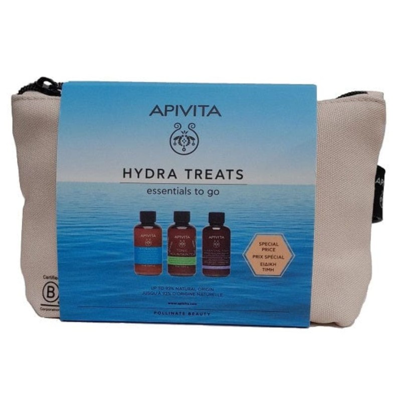 confezione di Apivita Hydra Treats Essential To Go Pochette kit viaggio cura corpo e capelli 3x75ml confezione di Apivita Hydra Treats Essential To Go Pochette kit viaggio cura corpo e capelli 3x75ml