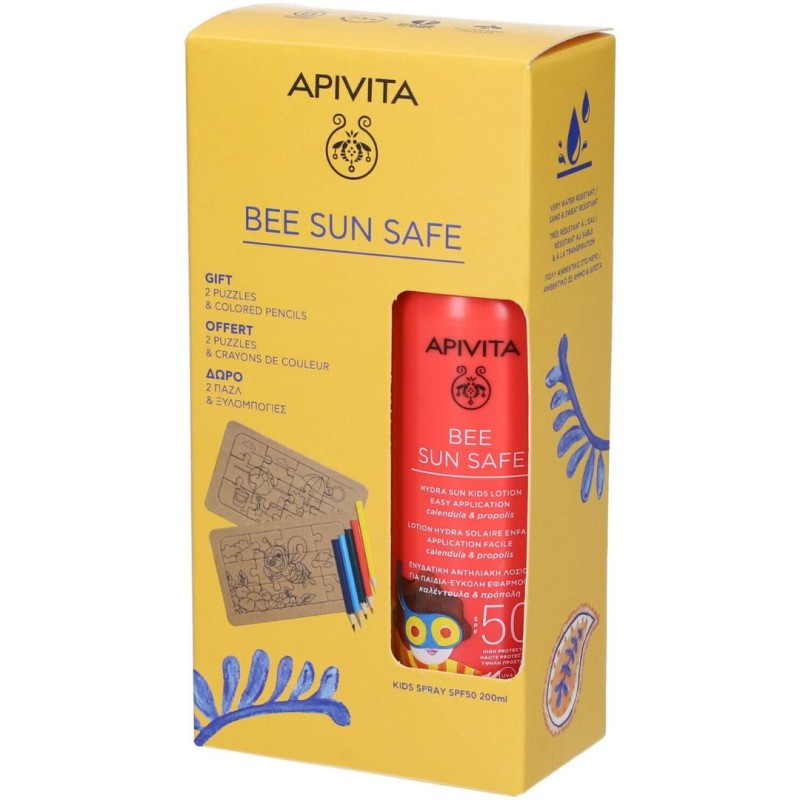 confezione di Apivita Bee Sun Safe Promo Kids Spray SPF50 protezione solare bambini spray 200ml confezione di Apivita Bee Sun Safe Promo Kids Spray SPF50 protezione solare bambini spray 200ml