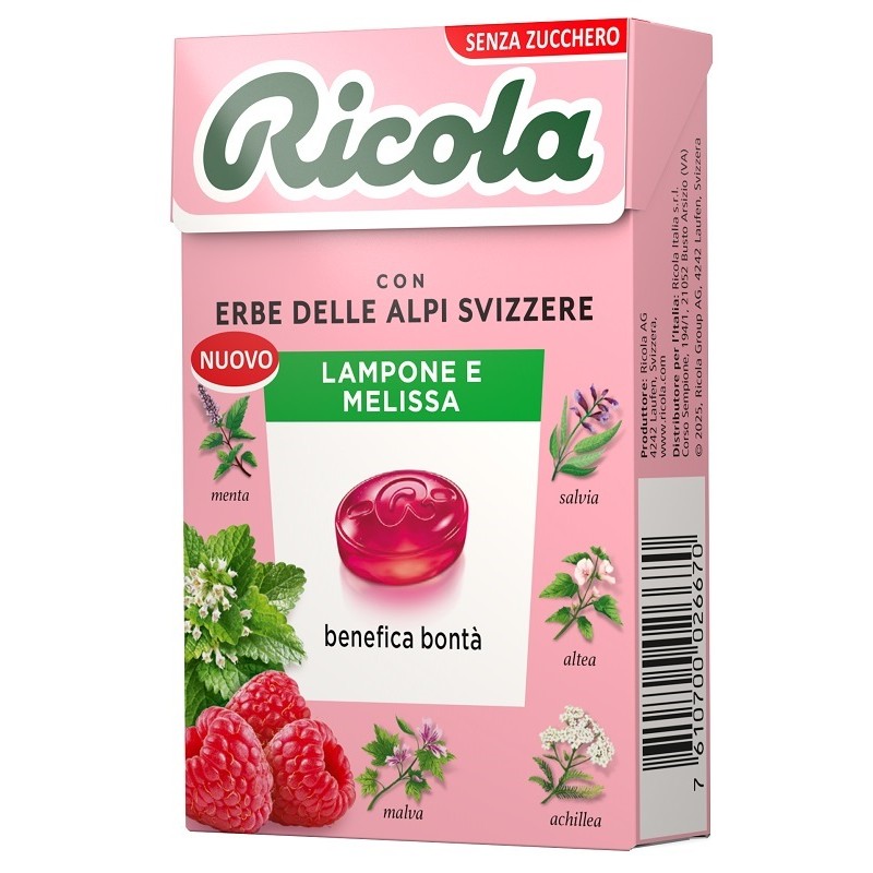 Ricola Lampone & Melissa caramelle alle erbe per gola e alito fresco 50 g Ricola Lampone & Melissa caramelle alle erbe per gola e alito fresco 50 g
