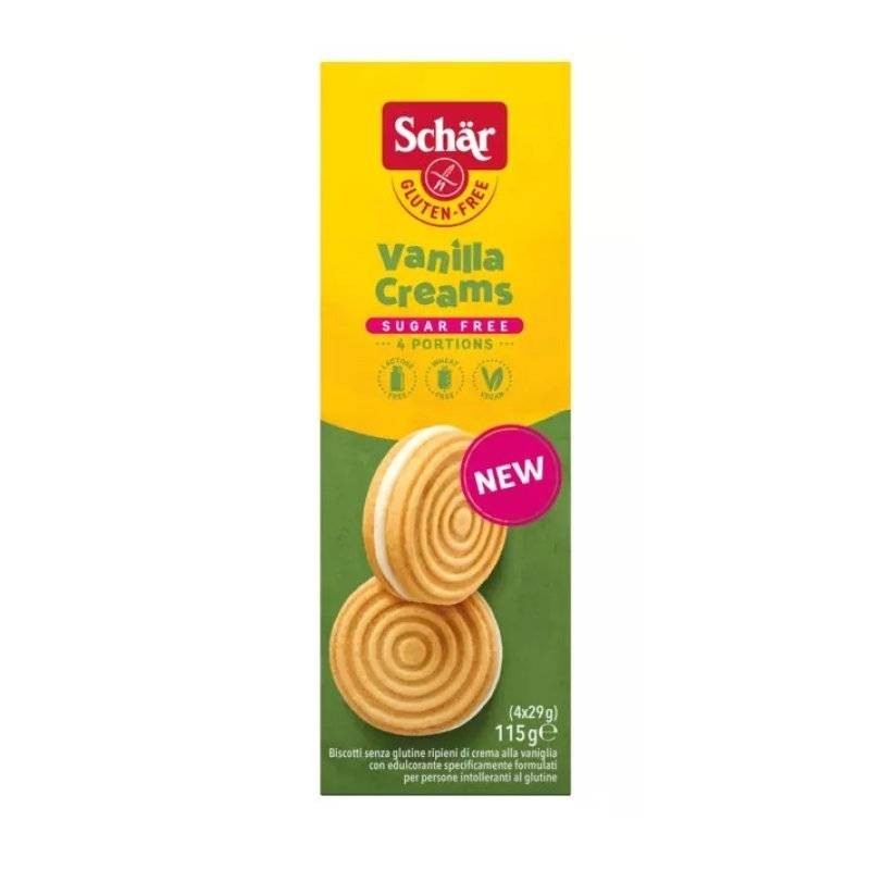 Schar Sugar Free Vanilla Creams biscotti senza zucchero, senza glutine e vegani 115g Schar Sugar Free Vanilla Creams biscotti senza zucchero, senza glutine e vegani 115g