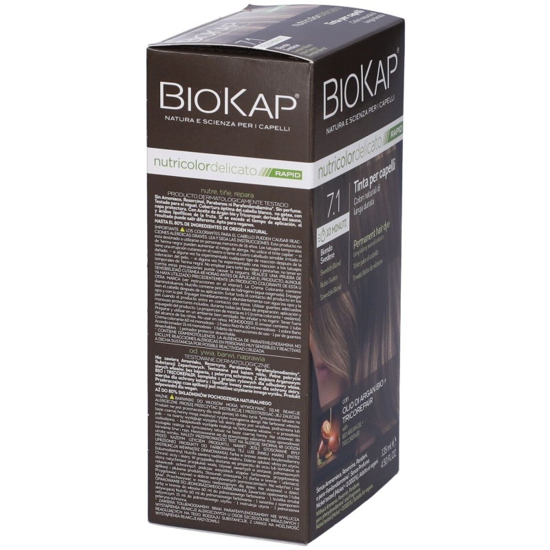 Biokap Nutricolor Delicato Rapid 7.1 Biondo Svedese per Copertura Capelli Bianchi 135 ml Biokap Nutricolor Delicato Rapid 7.1 Biondo Svedese per Copertura Capelli Bianchi 135 ml