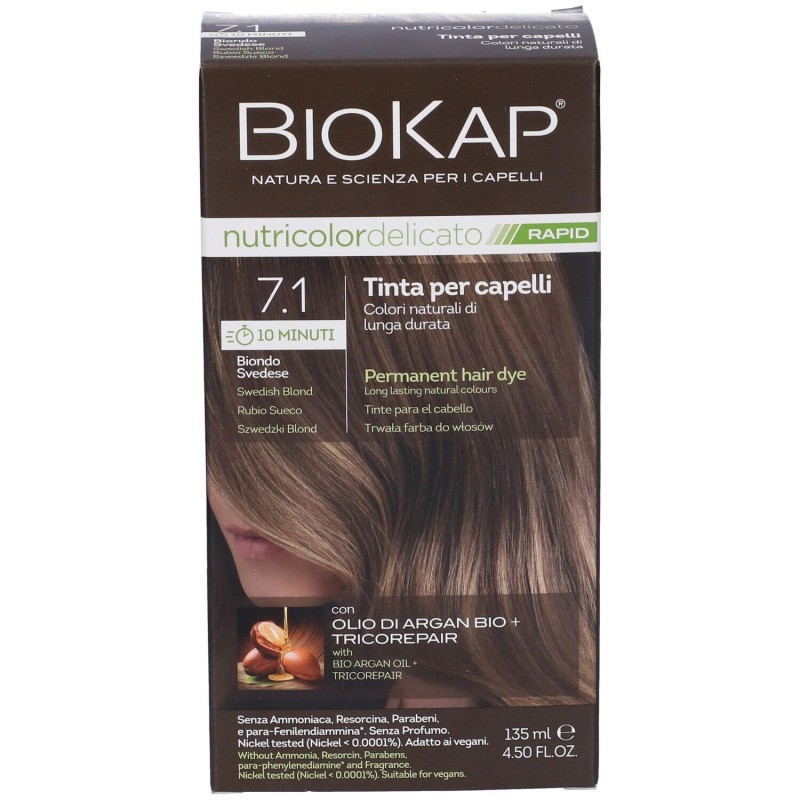 Biokap Nutricolor Delicato Rapid 7.1 Biondo Svedese per Copertura Capelli Bianchi 135 ml Biokap Nutricolor Delicato Rapid 7.1 Biondo Svedese per Copertura Capelli Bianchi 135 ml