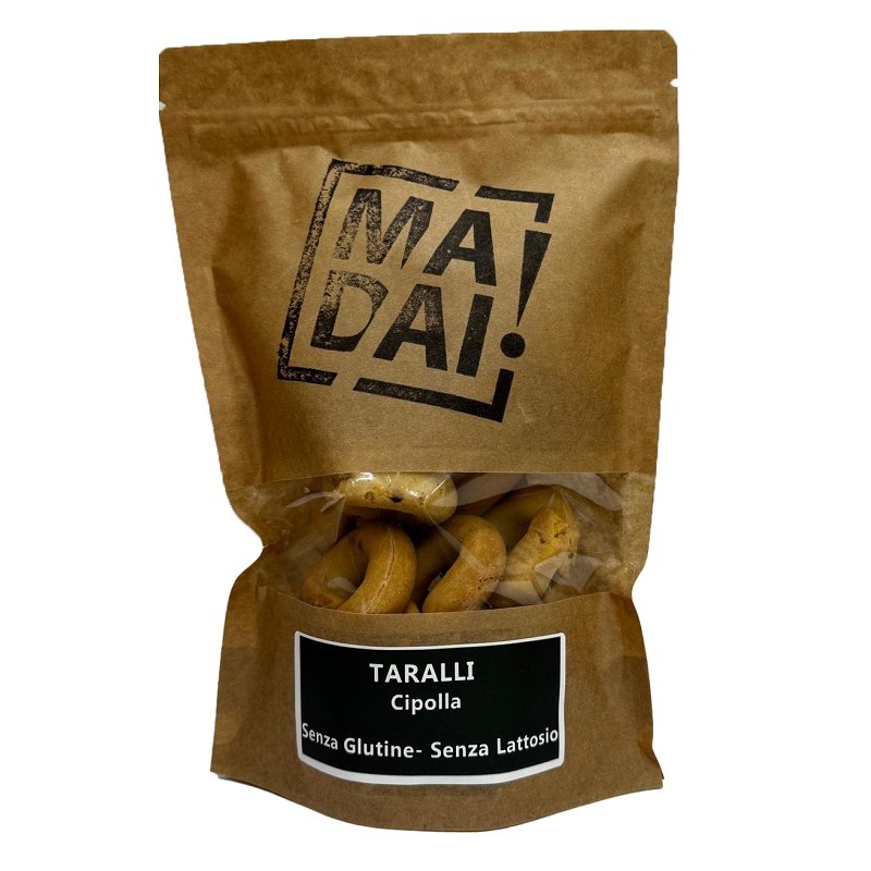 Madai Taralli Cipolla snack senza glutine e lattosio busta 220 g Madai Taralli Cipolla snack senza glutine e lattosio busta 220 g