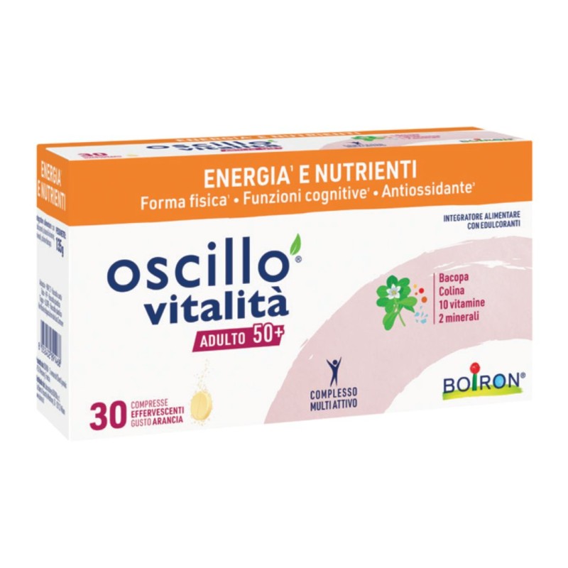 Formato di Oscillo Vitalità per Adulti dai 50 Anni Integratore per Stanchezza e Affaticamento 30 Compresse Effervescenti Formato di Oscillo Vitalità per Adulti dai 50 Anni Integratore per Stanchezza e Affaticamento 30 Compresse Effervescenti