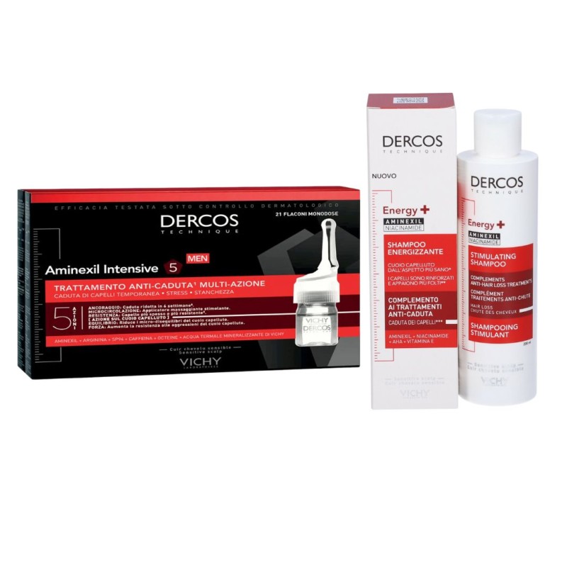 Formato di Vichy Dercos Aminexil Intensive 5 Fiale 21 uomo 6ml & Vichy Dercos Shampoo Energy+ 200 ml