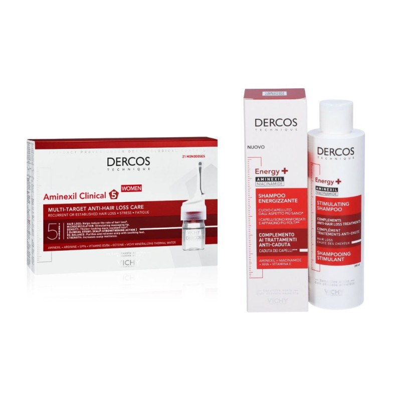 Formato di Vichy Dercos Aminexil Intensive 5 42 Fiale Donna 6 ml & Vichy Dercos Shampoo Energy+ 200 ml
