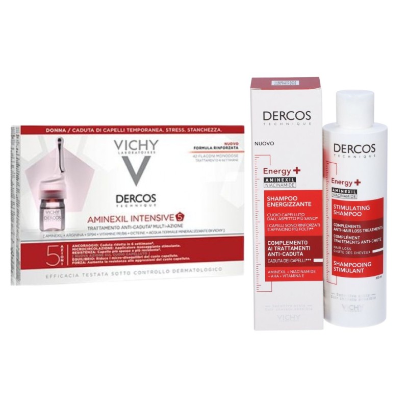 Formato di Vichy Dercos Aminexil Intensive 5 21 Fiale Donna 6 ml & Vichy Dercos Shampoo Energy+ 200 ml