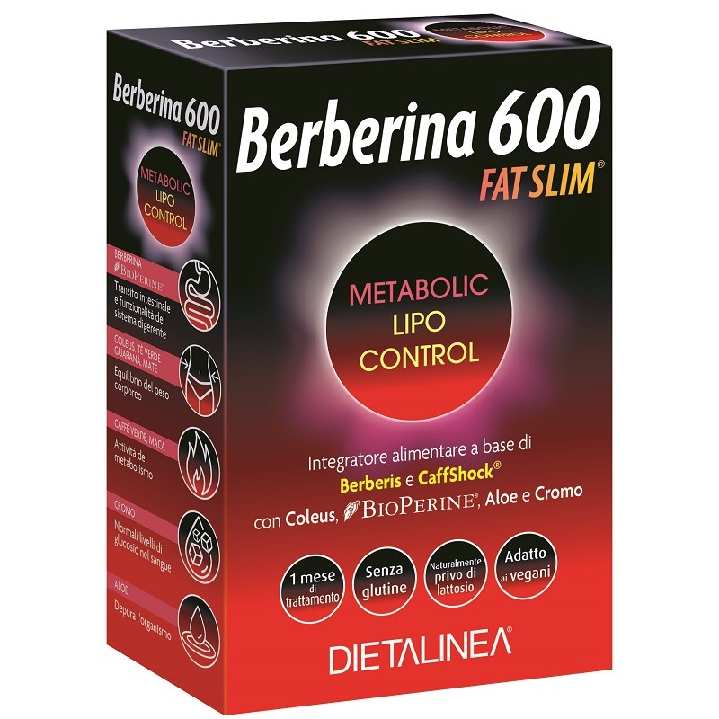 confezione di Dietalinea Berberina 600 Fat Slim Integratore Metabolismo e Controllo del Peso 60 Compresse confezione di Dietalinea Berberina 600 Fat Slim Integratore Metabolismo e Controllo del Peso 60 Compresse