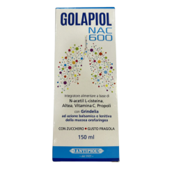 confezione di Golapiol Nac 600 Integratore per Vie Respiratorie Sciroppo 150ml Gusto Fragola confezione di Golapiol Nac 600 Integratore per Vie Respiratorie Sciroppo 150ml Gusto Fragola
