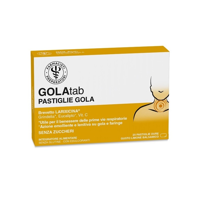 Unifarco Golatab Adulti integratore per gola e vie respiratorie 20 pastiglie dure da 3g Unifarco Golatab Adulti integratore per gola e vie respiratorie 20 pastiglie dure da 3g
