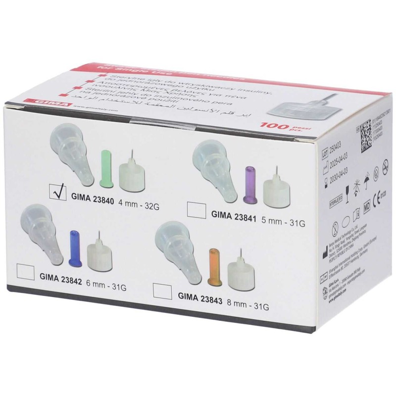 Foto della confezione di Gima Aghi Universali per Penna da Insulina 4mm 32G 100 pezzi Foto della confezione di Gima Aghi Universali per Penna da Insulina 4mm 32G 100 pezzi