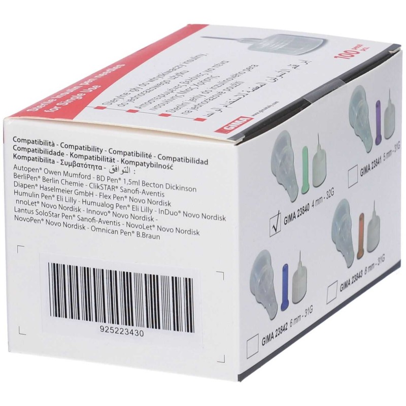 Foto della confezione di Gima Aghi Universali per Penna da Insulina 4mm 32G 100 pezzi Foto della confezione di Gima Aghi Universali per Penna da Insulina 4mm 32G 100 pezzi