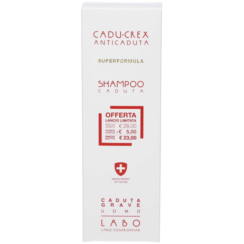 Presentazione grafica di Labo Shampoo Cadu-Crex Caduta Grave Uomo, Anticaduta, 150 ml Presentazione grafica di Labo Shampoo Cadu-Crex Caduta Grave Uomo, Anticaduta, 150 ml