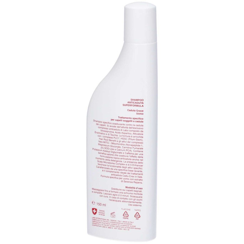 Presentazione grafica di Labo Shampoo Cadu-Crex Caduta Grave Uomo, Anticaduta, 150 ml Presentazione grafica di Labo Shampoo Cadu-Crex Caduta Grave Uomo, Anticaduta, 150 ml