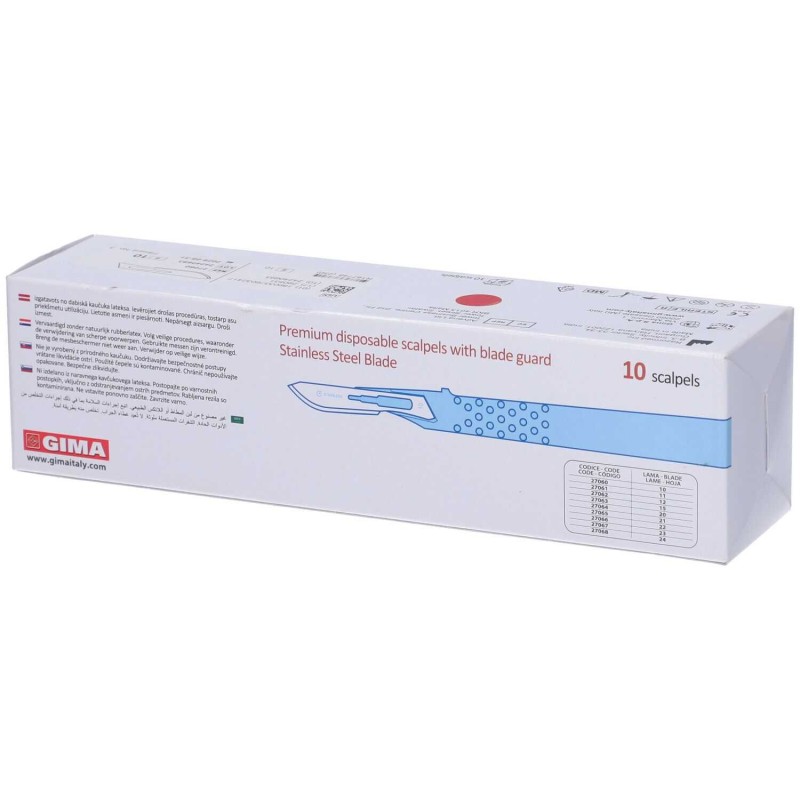 Dettaglio del packaging di Gima Bisturi Monouso Lama Acciaio Manico PVC 10 Pezzi Dettaglio del packaging di Gima Bisturi Monouso Lama Acciaio Manico PVC 10 Pezzi