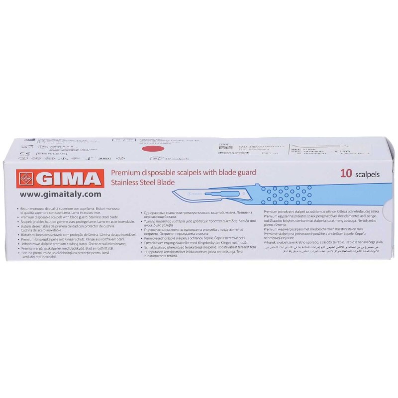 Dettaglio del packaging di Gima Bisturi Monouso Lama Acciaio Manico PVC 10 Pezzi Dettaglio del packaging di Gima Bisturi Monouso Lama Acciaio Manico PVC 10 Pezzi