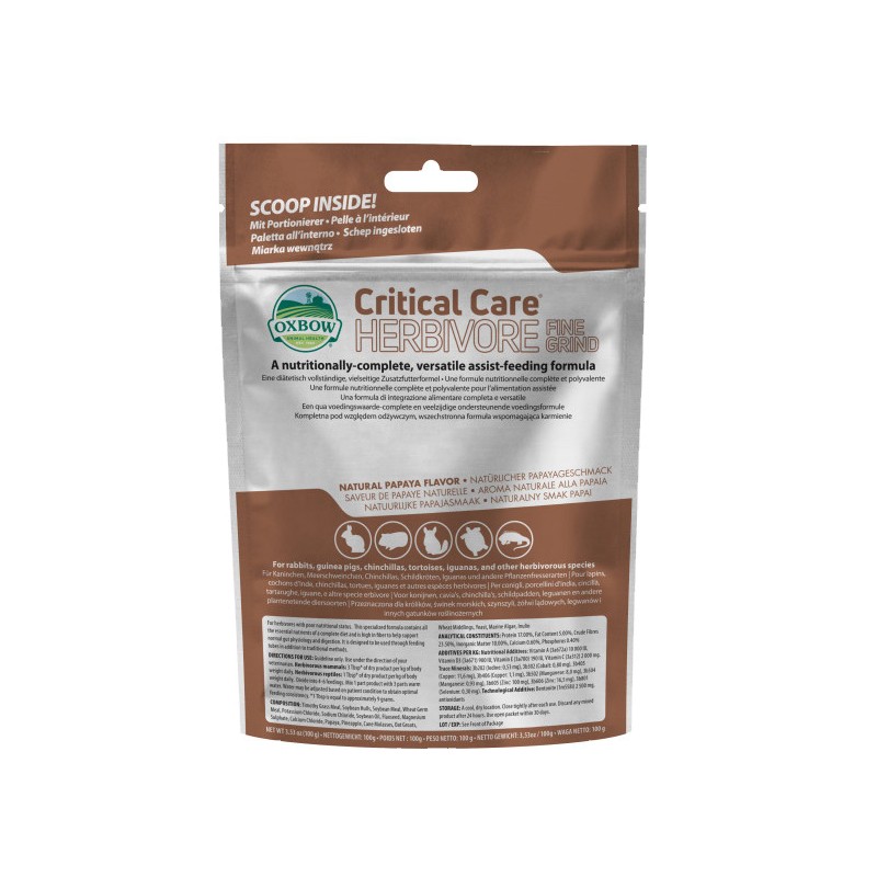 Oxbow Critical Care Fine 100 g Nutrizione Assistita Piccoli Erbivori Oxbow Critical Care Fine 100 g Nutrizione Assistita Piccoli Erbivori