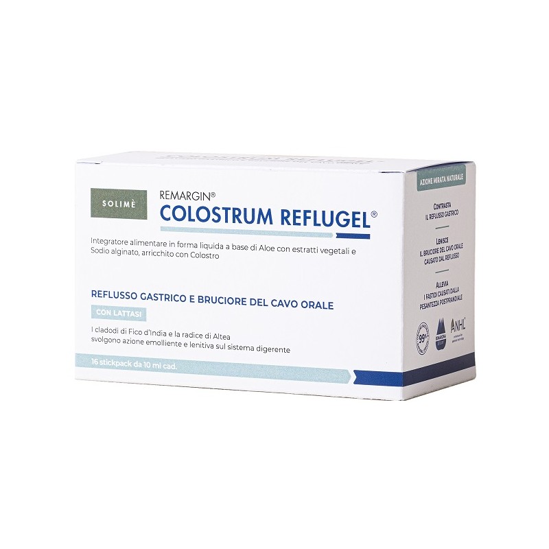 Remargin Colostrum Reflugel per Reflusso e Benessere Gastrico 16 Stick da 10ml Remargin Colostrum Reflugel per Reflusso e Benessere Gastrico 16 Stick da 10ml