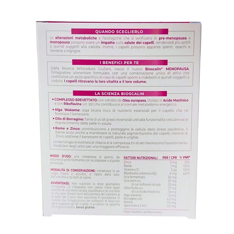 Dettagli di Bioscalin Menopausa Donna Integratore Capelli Voluminosi 60 Compresse