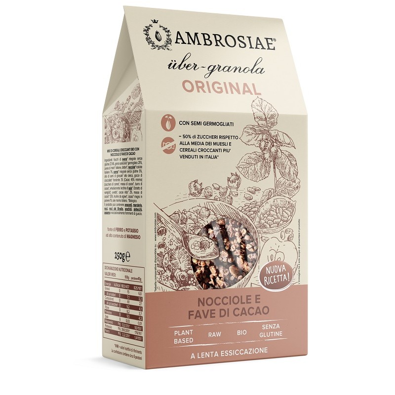 Ubergranola Nocciole e Fave di Cacao Ambrosiae per Colazione Energetica 250g Ubergranola Nocciole e Fave di Cacao Ambrosiae per Colazione Energetica 250g