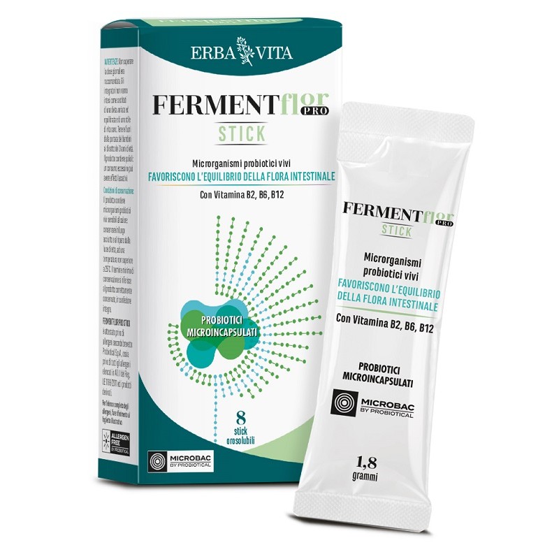 Formato di Fermentflor Pro Probiotico per Equilibrio Intestinale e Difese Immunitarie 8 Stick Orosolubili Formato di Fermentflor Pro Probiotico per Equilibrio Intestinale e Difese Immunitarie 8 Stick Orosolubili